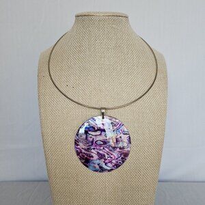 Shell Statement Necklace in Purples and Blues, 17-inch Choker